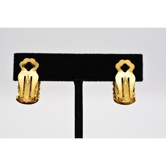 Vintage Crystal Clip Earrings Rhinestone Gold Tone Shiny Hoops 1980s BinAK - Picture 11 of 12